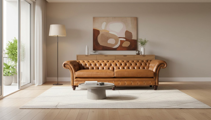 Sofa 4 miejsce do siedzenia Sofa Podkładka Chesterfield Sofa Siedziba Skóra Design Brown Meble