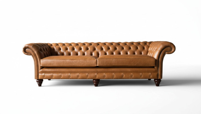 Sofa 4 miejsce do siedzenia Sofa Podkładka Chesterfield Sofa Siedziba Skóra Design Brown Meble