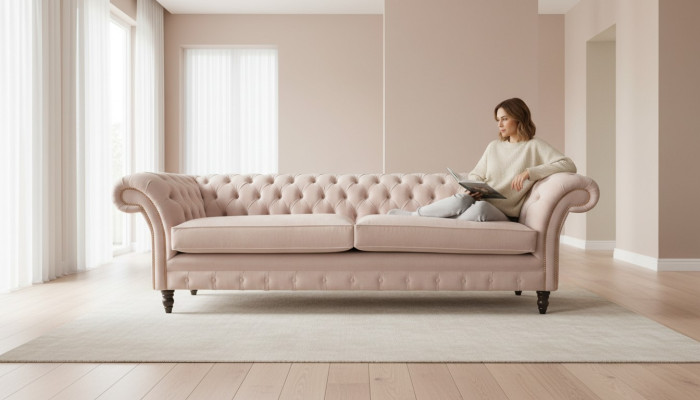 Różowa Podkładka Sofa Czteroosobowa Sofa 4-osobowa Siedziba Meble Duże Sofy Kanapa 245cm Nowość
