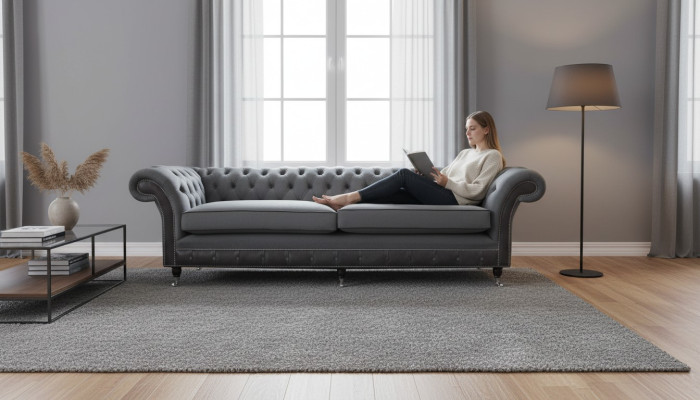 Design Couch Luksusowe sofy tapicerowane Sofa 4 miejsce do siedzenia Chesterfield Luxury Grey