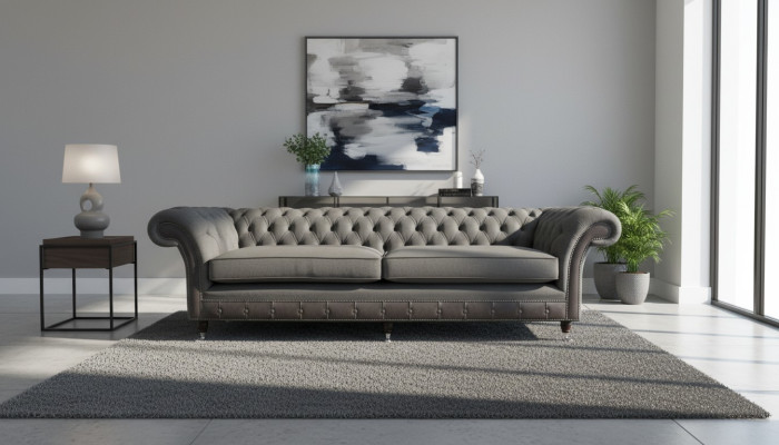 Design Couch Luksusowe sofy tapicerowane Sofa 4 miejsce do siedzenia Chesterfield Luxury Grey