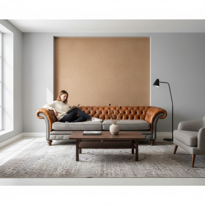 Klasyczna 4-miejsce do siedzenia Chesterfield w kolorze brązowym - wysokiej jakości Włókienniczy I elegancki skórzany design