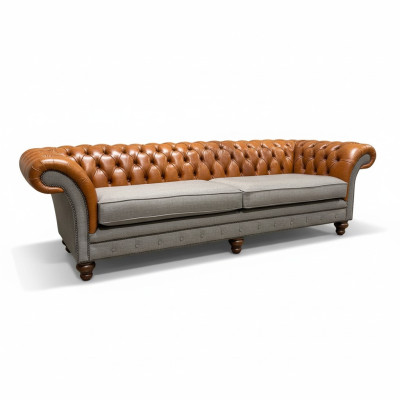 Klasyczna 4-miejsce do siedzenia Chesterfield w kolorze brązowym - wysokiej jakości Włókienniczy I elegancki skórzany design