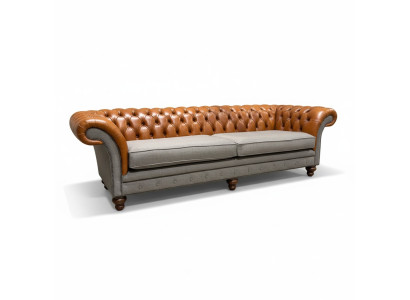Klasyczna 4-miejsce do siedzenia Chesterfield w kolorze brązowym - wysokiej jakości Włókienniczy I elegancki skórzany design