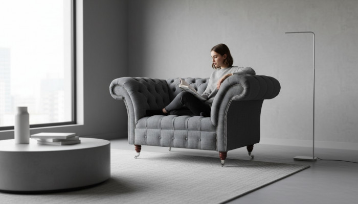 Chesterfield Design Fotel Grey Podkładka Luxury Włókienniczy Kanapy 1 miejsce do siedzenia