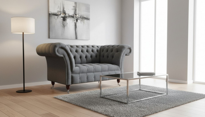 Chesterfield Design Fotel Grey Podkładka Luxury Włókienniczy Kanapy 1 miejsce do siedzenia