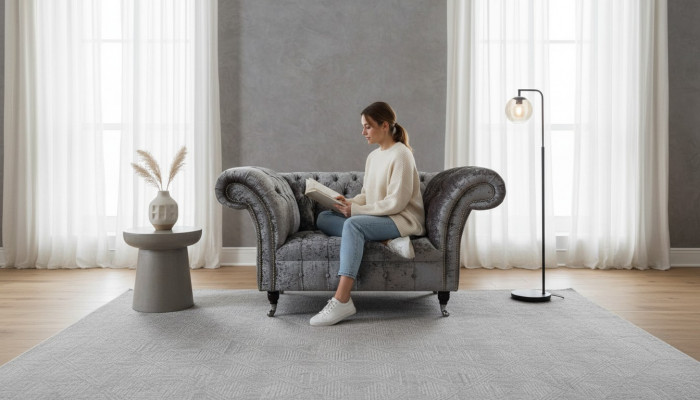 Chesterfield Fotel Design Podkładka Sofa Kanapa Chesterfield Włókienniczy Srebrna
