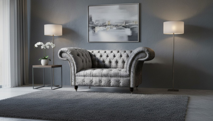 Chesterfield Fotel Design Podkładka Sofa Kanapa Chesterfield Włókienniczy Srebrna