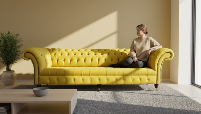 Sofa czteroosobowa Chesterfield Design Sofy Meble Salon Kanapa Podkładka