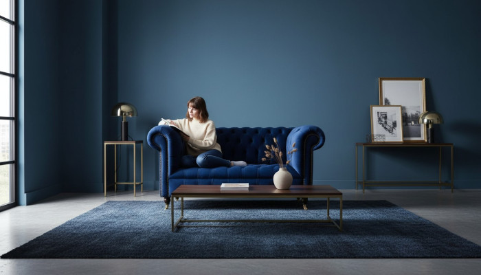Chesterfield Meble biurowe Sofa Kanapa 2 Siedziba Włókienniczy Blue