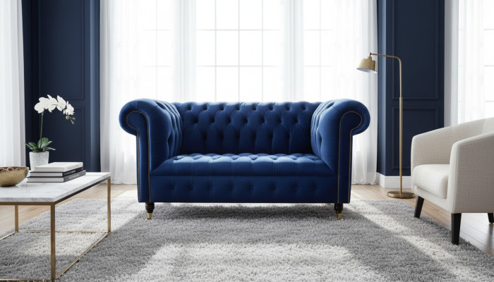 Chesterfield Meble biurowe Sofa Kanapa 2 Siedziba Włókienniczy Blue