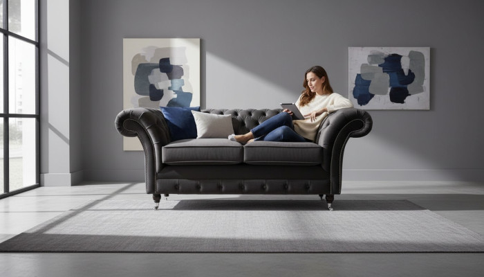 Chesterfield Włókienniczy Sofa 2 miejsce do siedzenia Podkładka Design Luxury Couch Sofy materiałowe