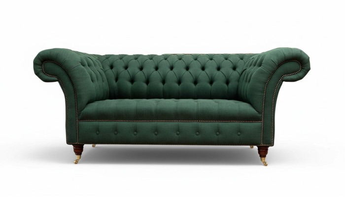 Chesterfield Sofa 2 miejsce do siedzenia Podkładka Sofy Green Luxury Fabric Sofy Włókienniczy