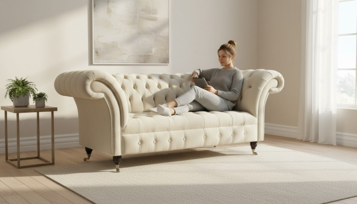 Sofa dwuosobowa Podkładka Sofa 2 Siedziba Włókienniczy Materiał Luksus Chesterfield Nowy