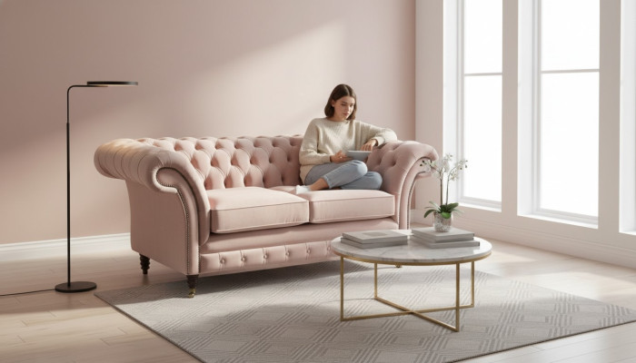 Sofa 2 miejsce do siedzenia Kanapa Podkładka Chesterfield Living Room Design Włókienniczy Nowość