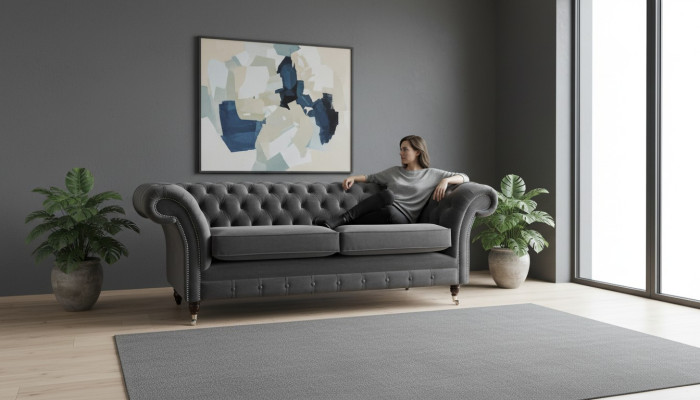 Sofa 3 miejsce do siedzenia Luksusowy Włókienniczy Chesterfield Couch Sofy Podkładka Design Meble
