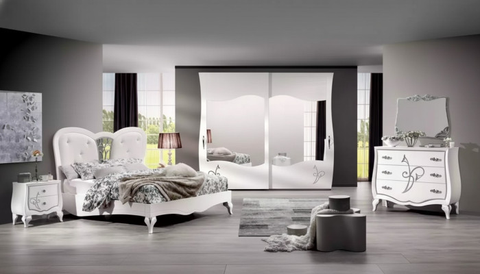 Sypialnia 5 szt. Zestaw Łóżko 2x Szafki nocne Szafa Modern Meble
