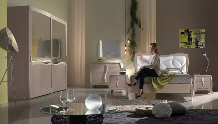 Łóżko 2x Szafki nocne Zestaw Sypialnia 6-częściowy Design Modern Luxury Meble Nowość