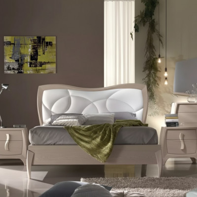 Design Łóżko 2x Szafki nocne 3 szt. Sypialnia Luksusowa Kompletna Ustaw