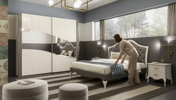 Łóżko projektowe Sypialnia Łóżko 2x Szafki nocne Modern Luxury Meble 3-częściowe