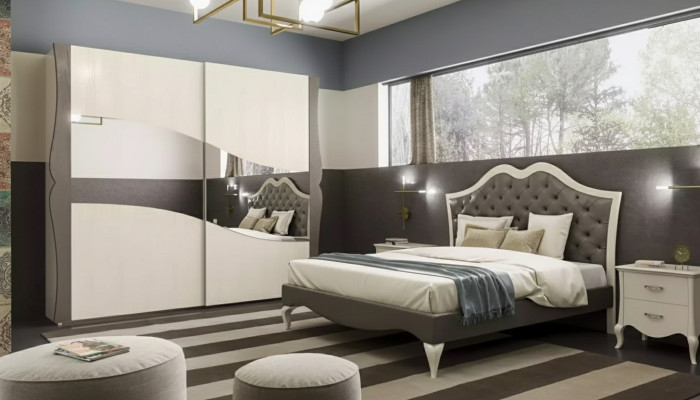 Łóżko projektowe Sypialnia Łóżko 2x Szafki nocne Modern Luxury Meble 3-częściowe