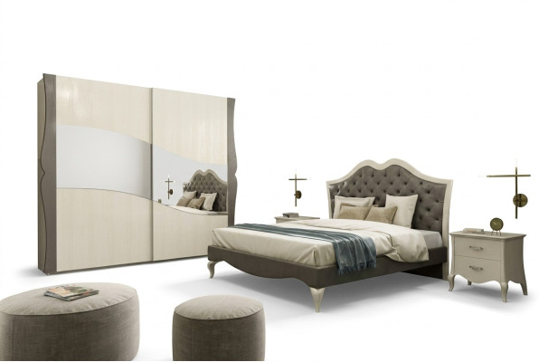 Łóżko projektowe Sypialnia Łóżko 2x Szafki nocne Modern Luxury Meble 3-częściowe