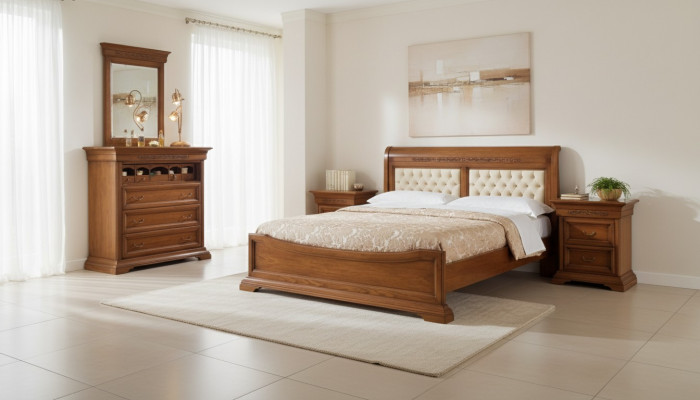 Łóżko Łóżko 2x Szafki nocne Drewno Design łóżko Sypialnia 5 szt. zestawy
