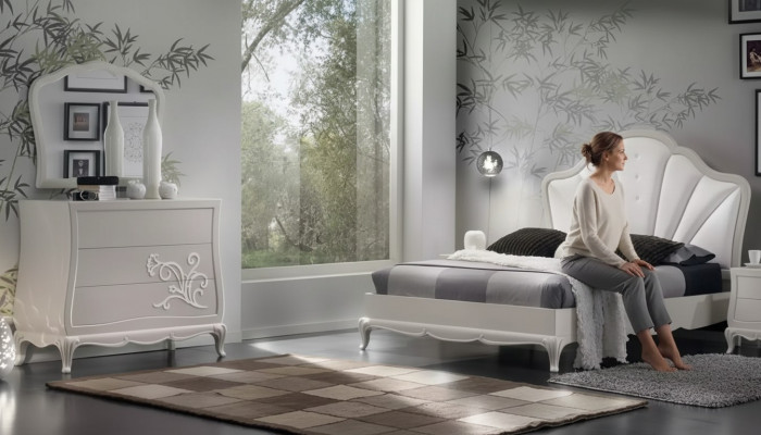 Luksusowy zestaw Sypialnia 5 sztuk. Łóżko 2x Szafki nocne Kredens Designer Meble