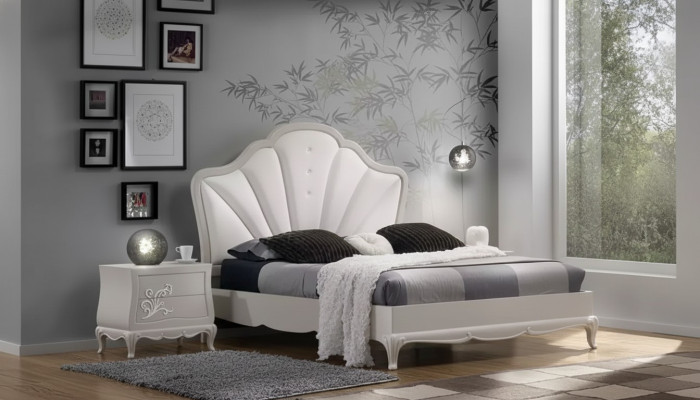 Sypialnia 3 szt. Zestaw łóżko 2x Szafki nocne Modern Design Szare łóżko