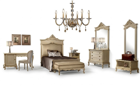 Sypialnia Zestaw Łóżko Stolik nocny Drewno Kredens Luxury Modern 7-częściowy. Nowy