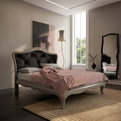 Łóżko Szare Luksusowe Łóżko Drewniane Sypialnia Design Włoski Art Deco Nowość