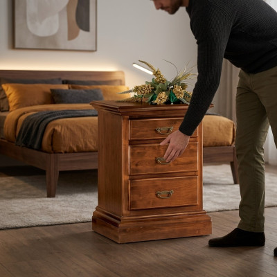 Stolik nocny Design Tabela Meble Drewno Sypialnia Stolik Brązowy Nowość