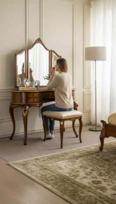 Toaletka Lustro Lustro Konsola Luksusowa Kredens Sypialnia Drewno Design Nowość