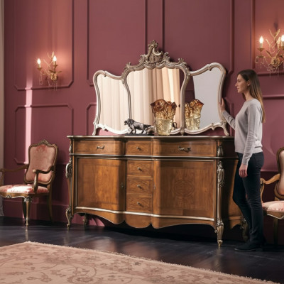 Komoda z Lustro Salon Kredens Meble Design Szafa Brązowa Nowość