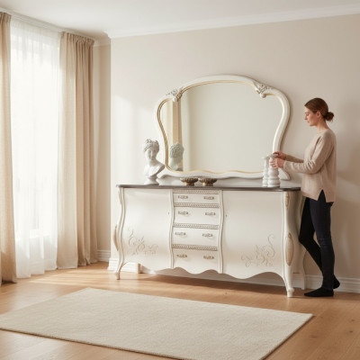 Kredens z Lustro Salon Kredens Drewno Meble Design Biały Nowość