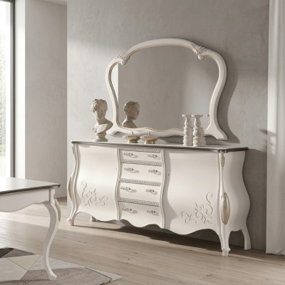 Kredens z Lustro Salon Kredens Drewno Meble Design Biały Nowość