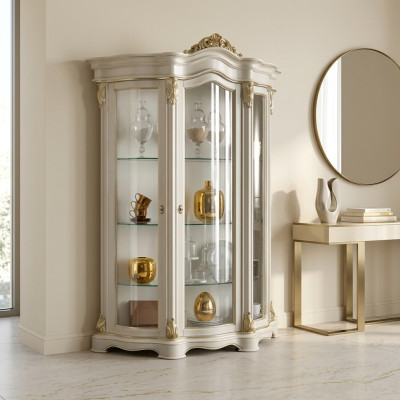 Gablota Drewno Szafa Classic Biały Szafki Design Living Room Szkło