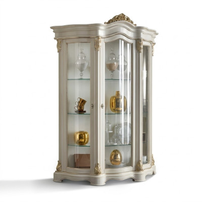 Gablota Drewno Szafa Classic Biały Szafki Design Living Room Szkło