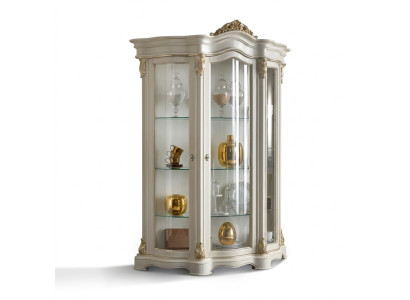 Gablota Drewno Szafa Classic Biały Szafki Design Living Room Szkło
