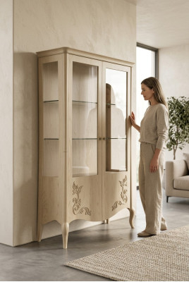 Gablota Drewno Luxury Classic Kredens Design Meble Włoski Beż