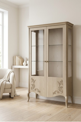 Gablota Drewno Luxury Classic Kredens Design Meble Włoski Beż