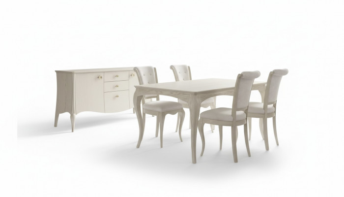 jadalnia Zestaw Biały Stół obiadowy 4x Krzesła Kredens Elegancki Design Nowy 6-częściowy.
