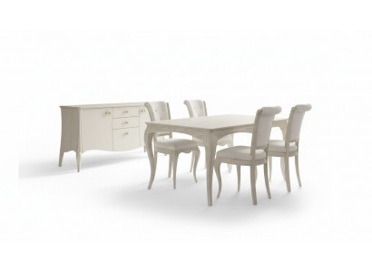 jadalnia Zestaw Biały Stół obiadowy 4x Krzesła Kredens Elegancki Design Nowy 6-częściowy.
