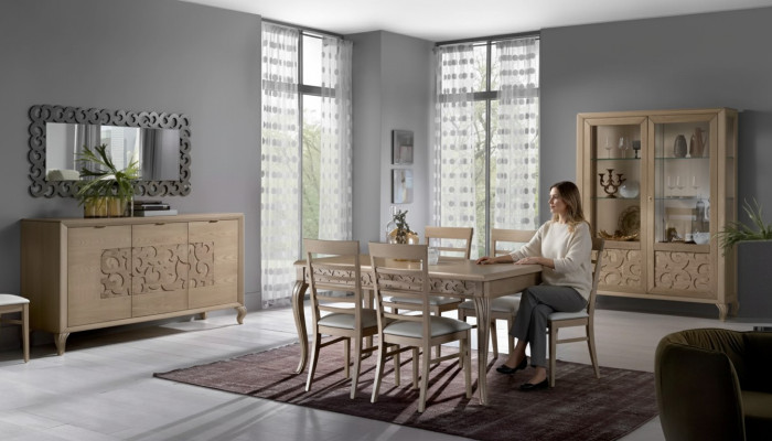 Design jadalnia Zestaw Stół obiadowy 8-częściowy Drewno Meble Kredens 4x Krzesła Nowość