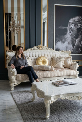 Elegancka Sofa 3 miejsce do siedzenia Noble Stylowe Meble do Salonu Sofa Beżowa Nowość