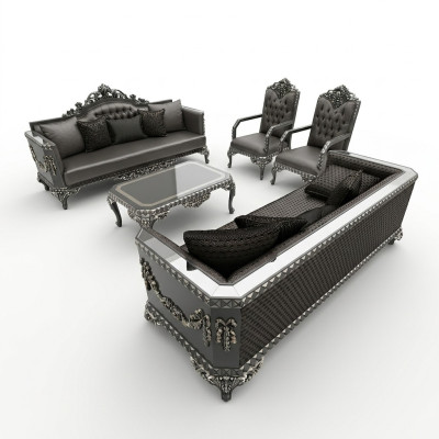 Design Mebel Zestaw do salonu Zestaw sofowy 2x Sofa + 2x Fotel + Zestaw kawowy