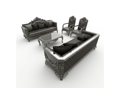 Design Mebel Zestaw do salonu Zestaw sofowy 2x Sofa + 2x Fotel + Zestaw kawowy