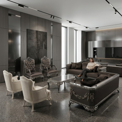 Luksusowy Zestaw Sofowy Meble 3+3+1+1 2x Sofa 2x Fotel Brązowy Nowość