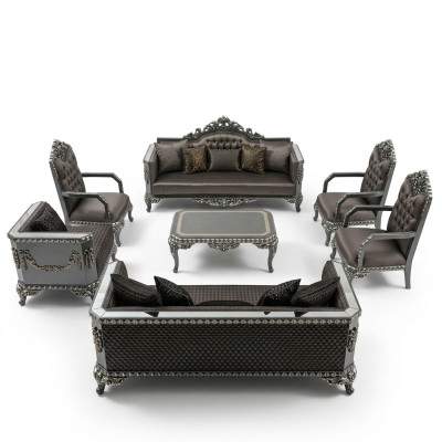 Luksusowy Zestaw Sofowy Meble 3+3+1+1 2x Sofa 2x Fotel Brązowy Nowość