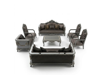 Luksusowy Zestaw Sofowy Meble 3+3+1+1 2x Sofa 2x Fotel Brązowy Nowość